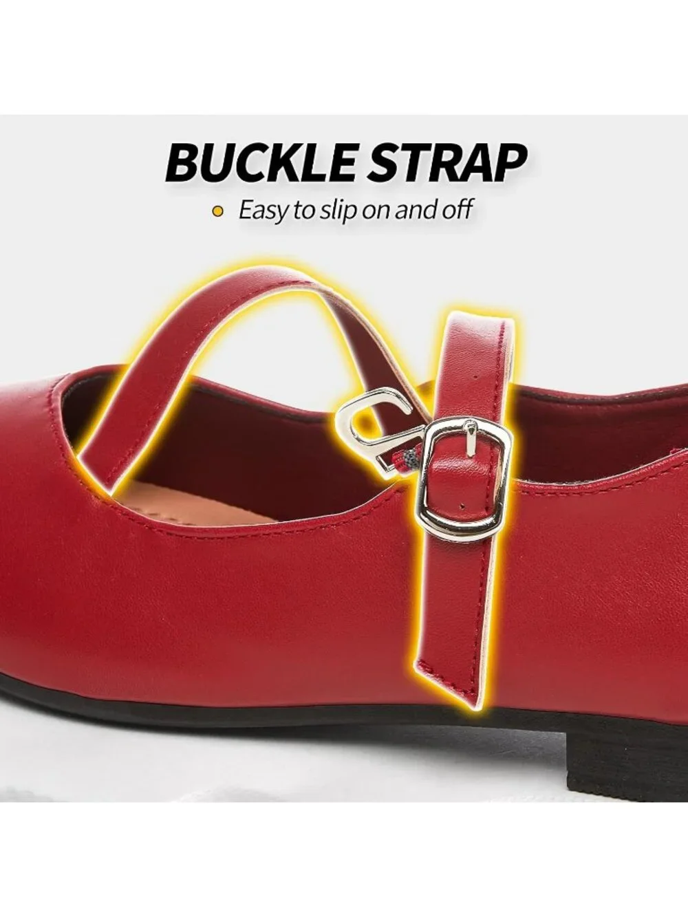 Women's Red Rubber Cross Buckle Strap Ballet Flats Soft Memory Foam Casual Shoes